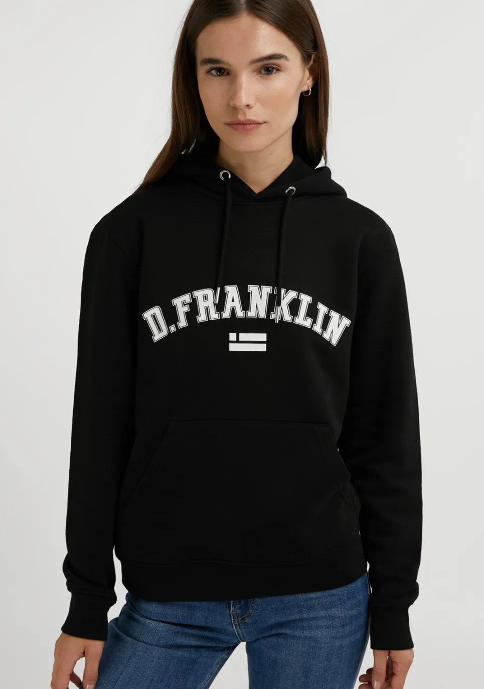 D.Franklin Varsity Hoodie Black / White|Damen Sweatshirts|Sweatshirts