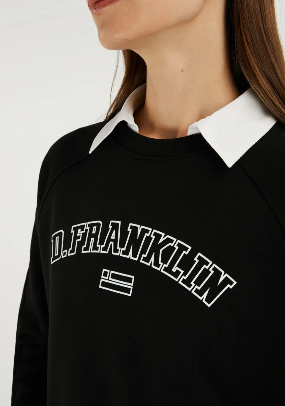 D.Franklin Varsity Oversized Crew Neck Sweatshirt Black / White|Damen Sweatshirts