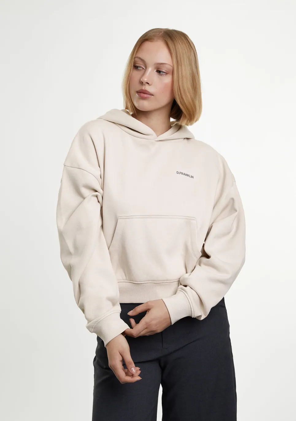 D.Franklin Worldwide Crop Hoodie Ice Grey|Damen Sweatshirts
