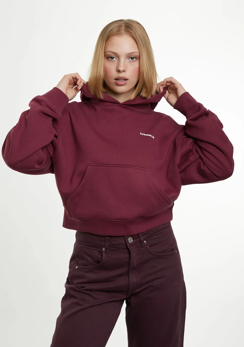 D.Franklin Worldwide Crop Hoodie Wine|Damen Sweatshirts